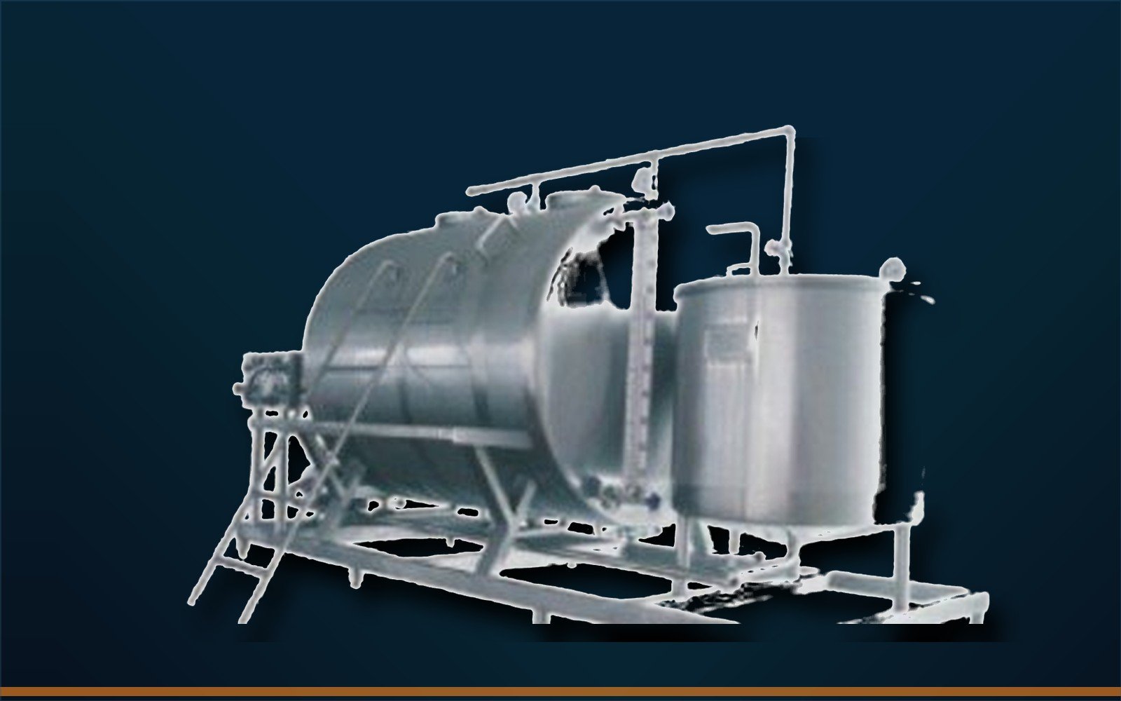 CIP cleaning tanks and stainless steel cleaning system on deep navy background