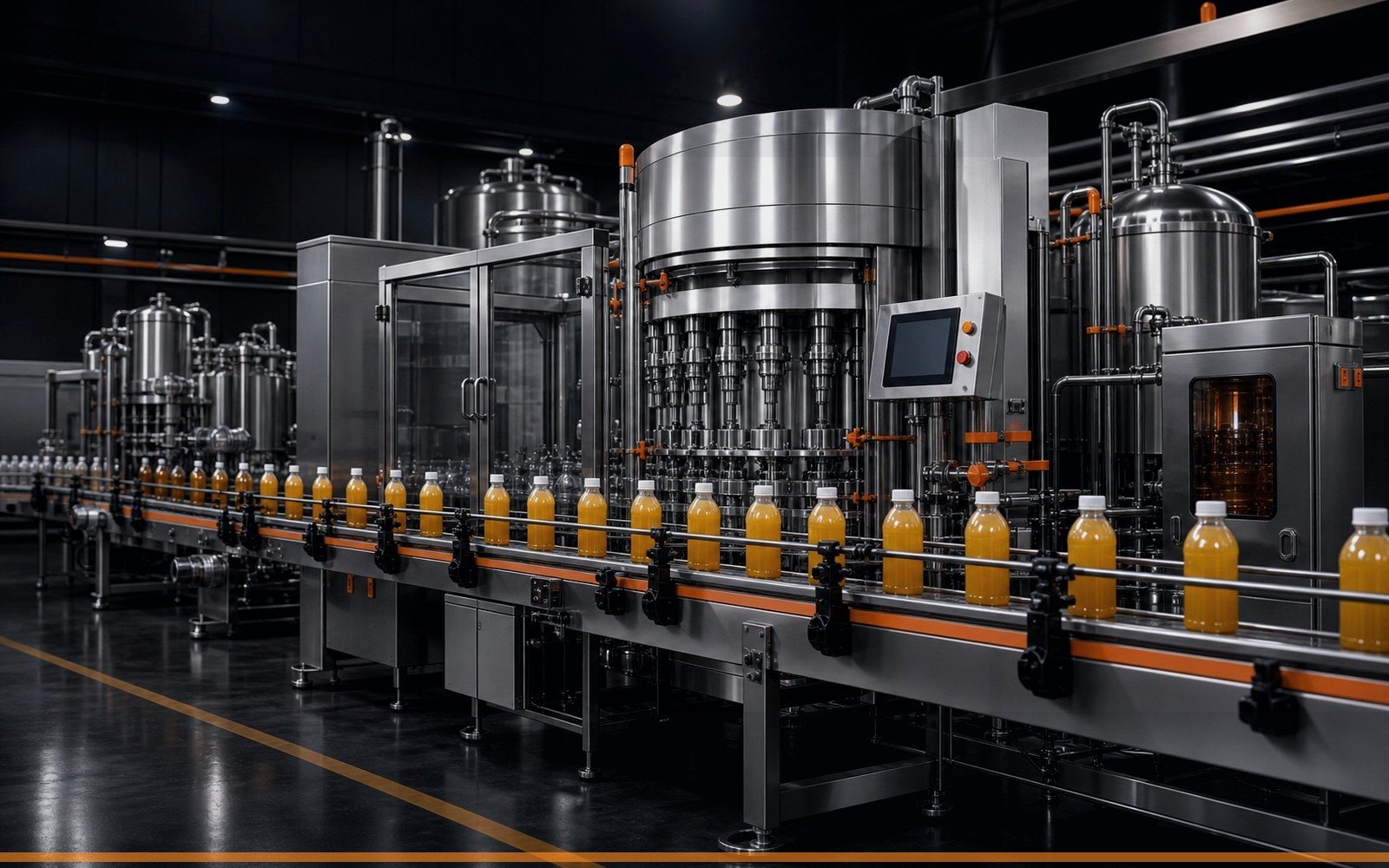 Juice and tea hot fill production line in a clean beverage factory