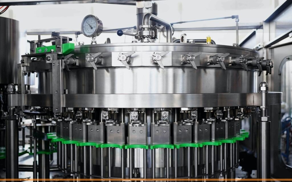 Real stainless steel beverage filling machine detail for Allot Tech projects