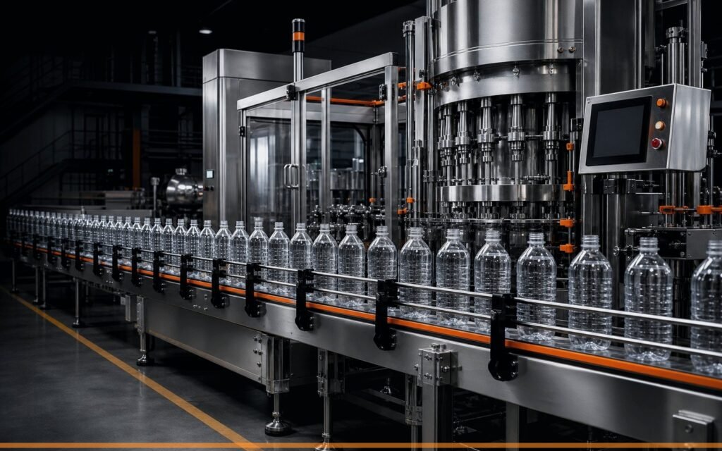 Automatic bottled water filling line with stainless steel rinsing filling capping machine
