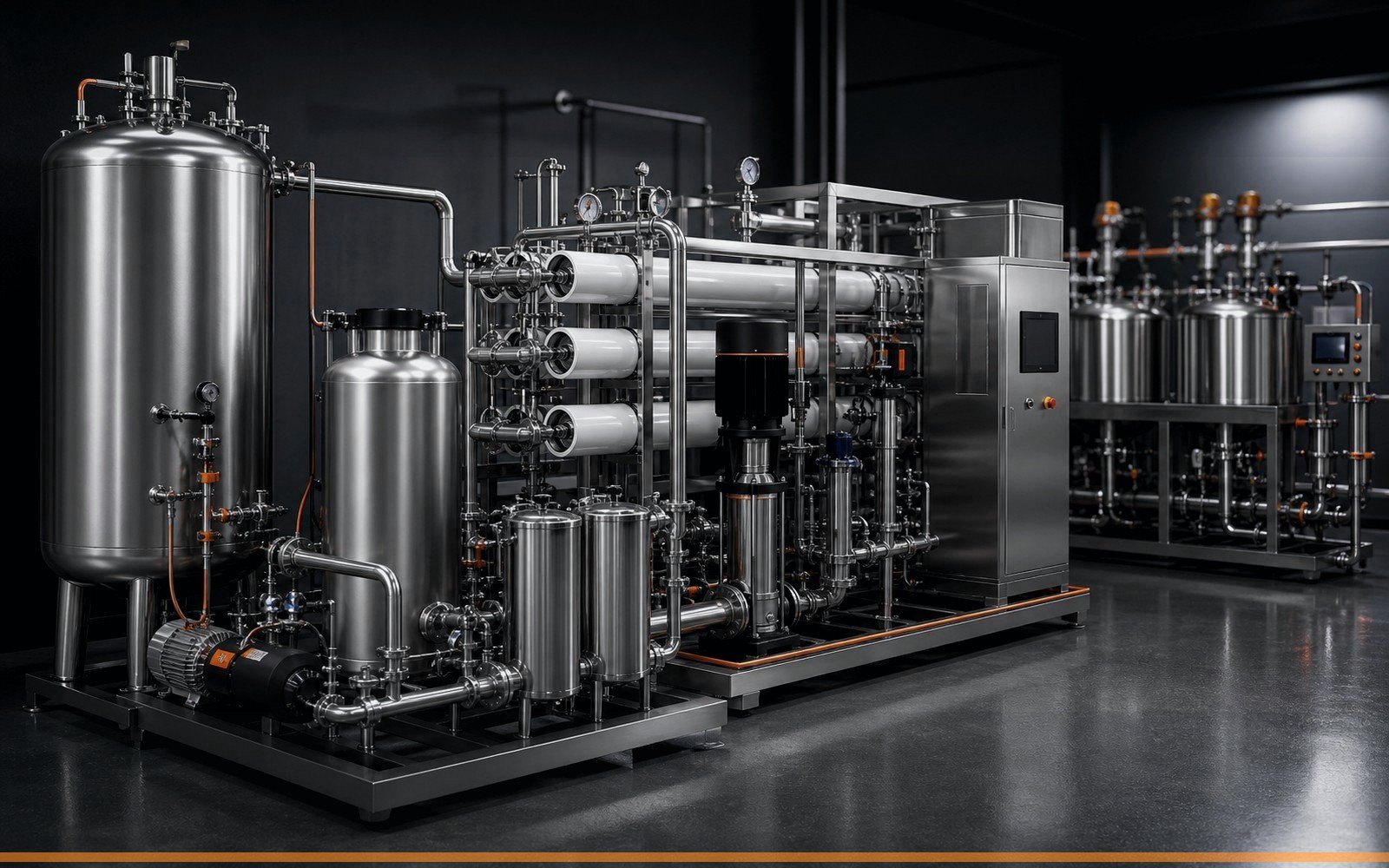 Water treatment and CIP cleaning system for bottled water and beverage production