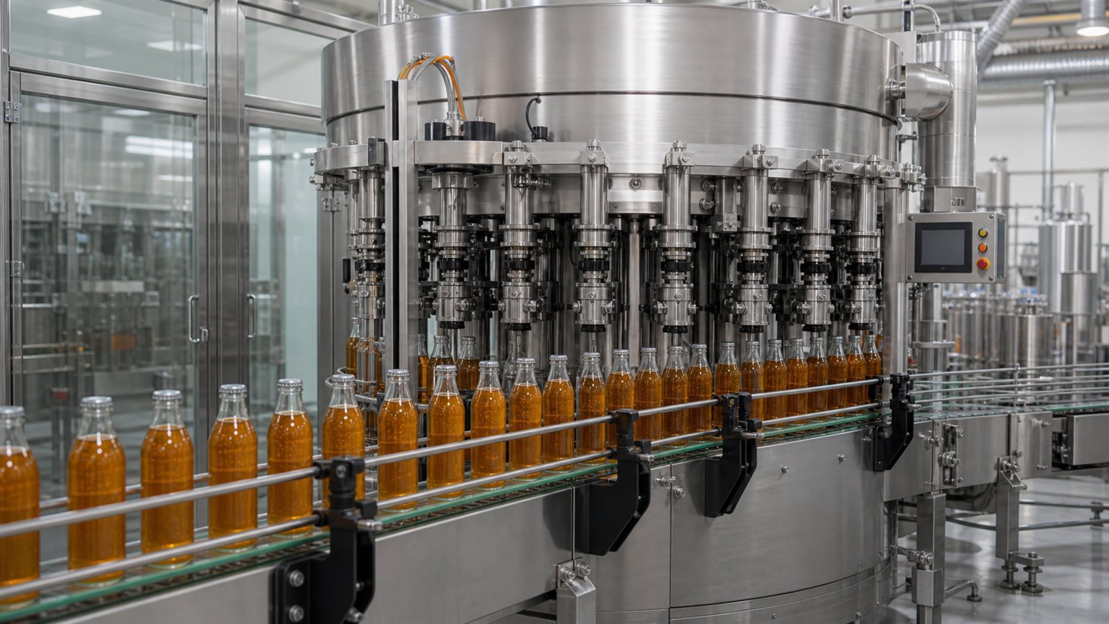 Carbonated drink glass bottle filling and capping line for beverage production