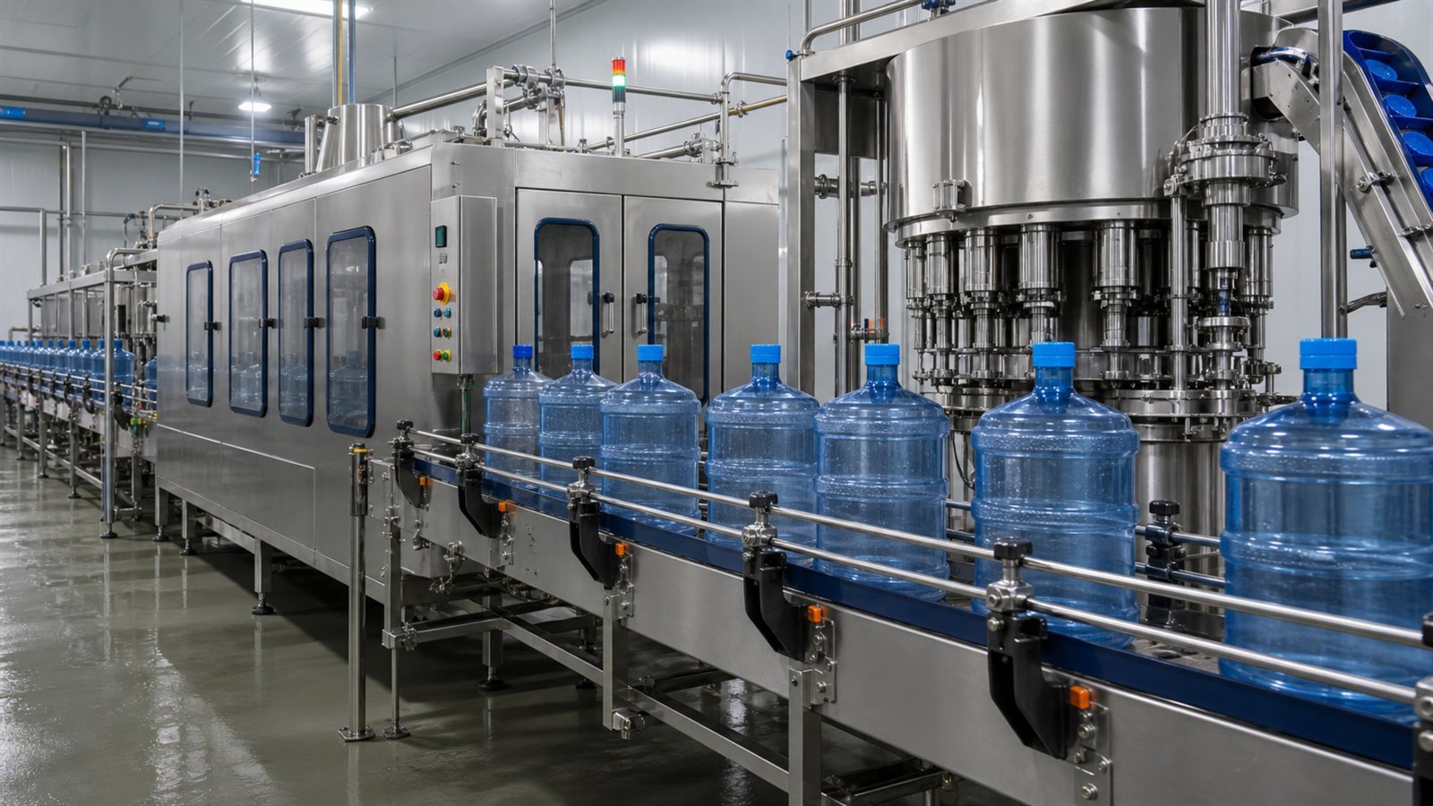 Five gallon water bottle washing filling and capping line