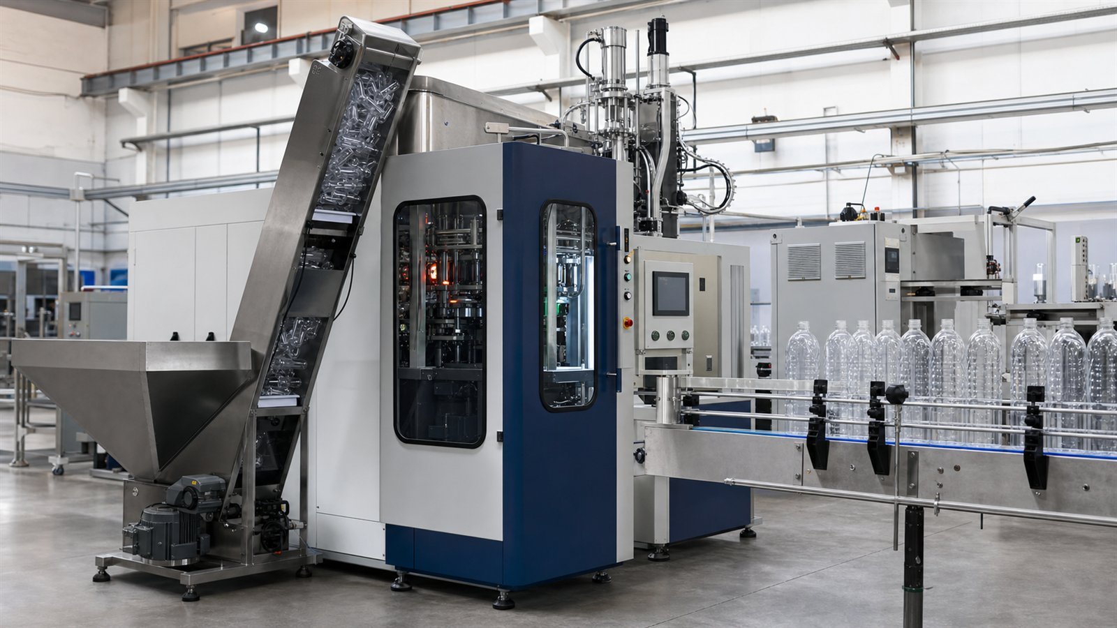 PET bottle blowing machine and air conveyor for beverage line planning